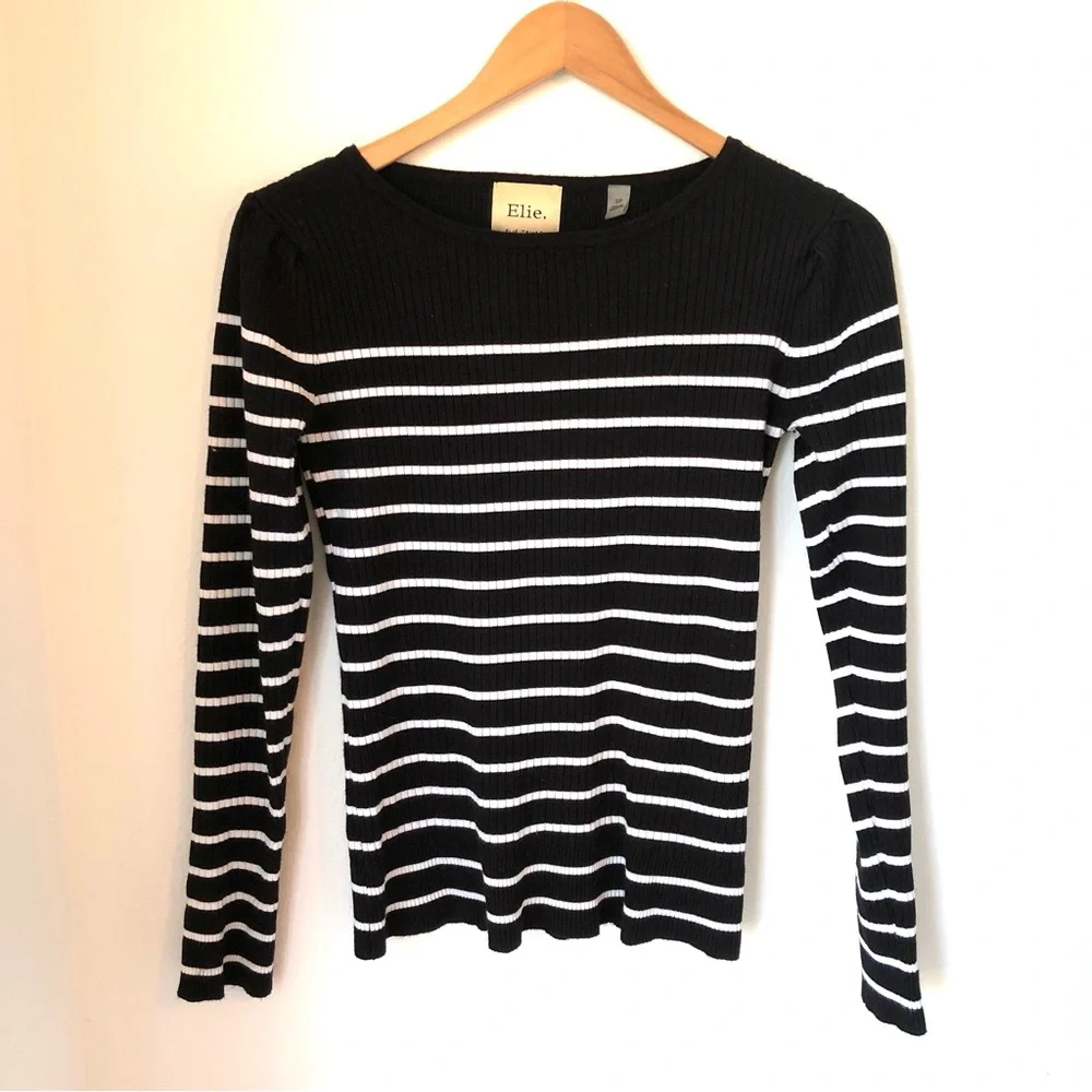 Elie Tahari Ribbed Striped Sweater Small Black White